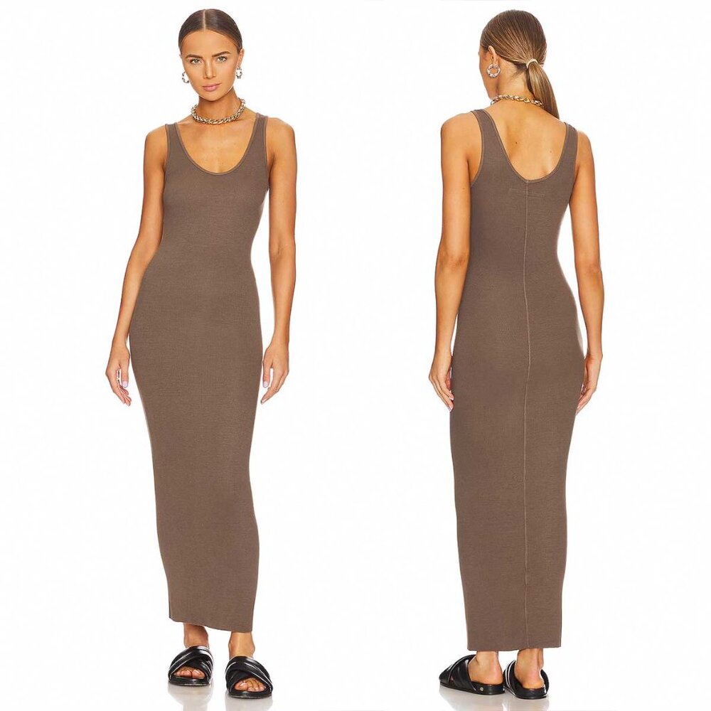 Enza Costa Silk Rib Knit Maxi Dress (Mushroom)